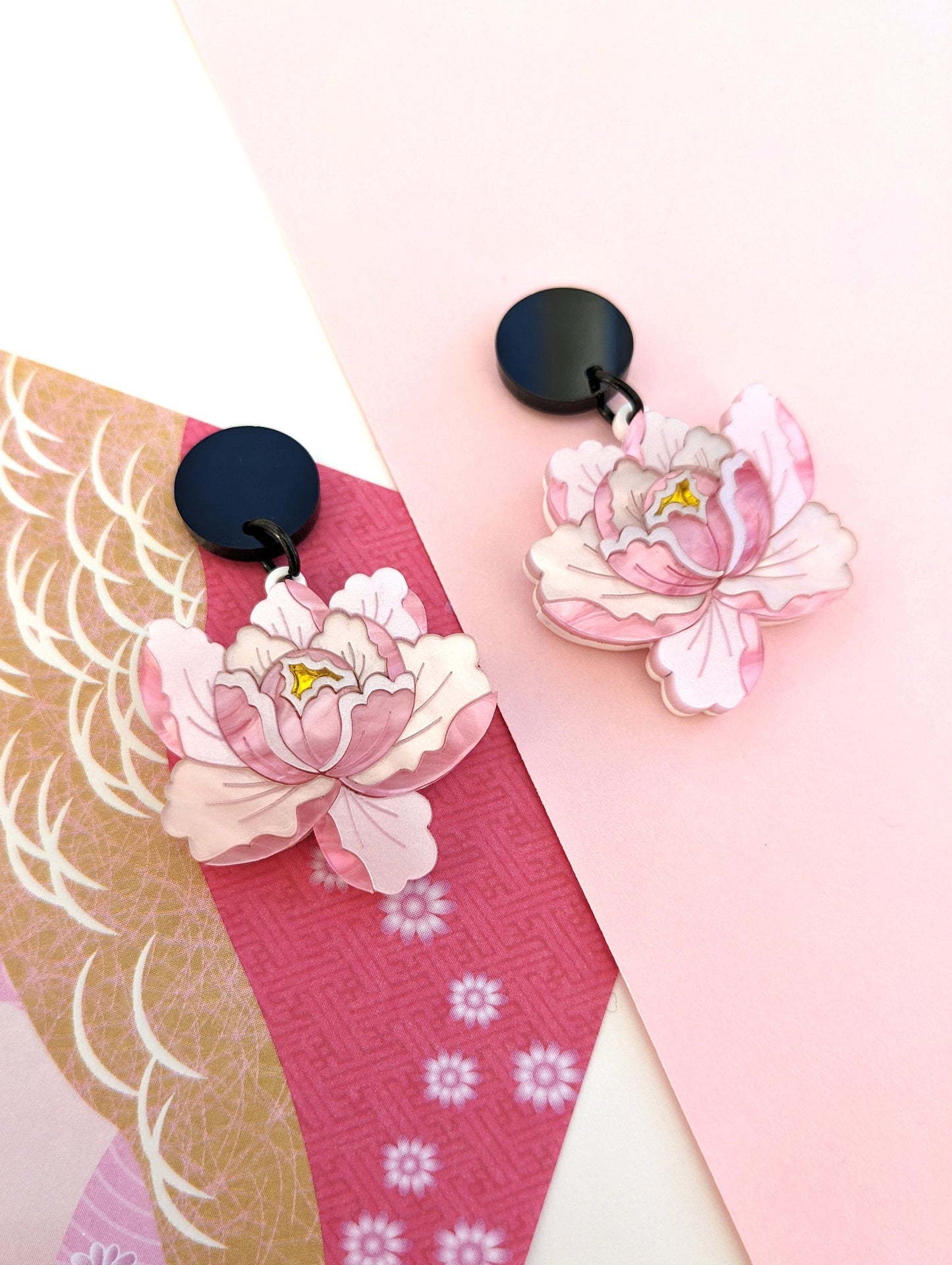 PRE ORDER Peony Dangle or Hoop Earrings - Delicate Pink