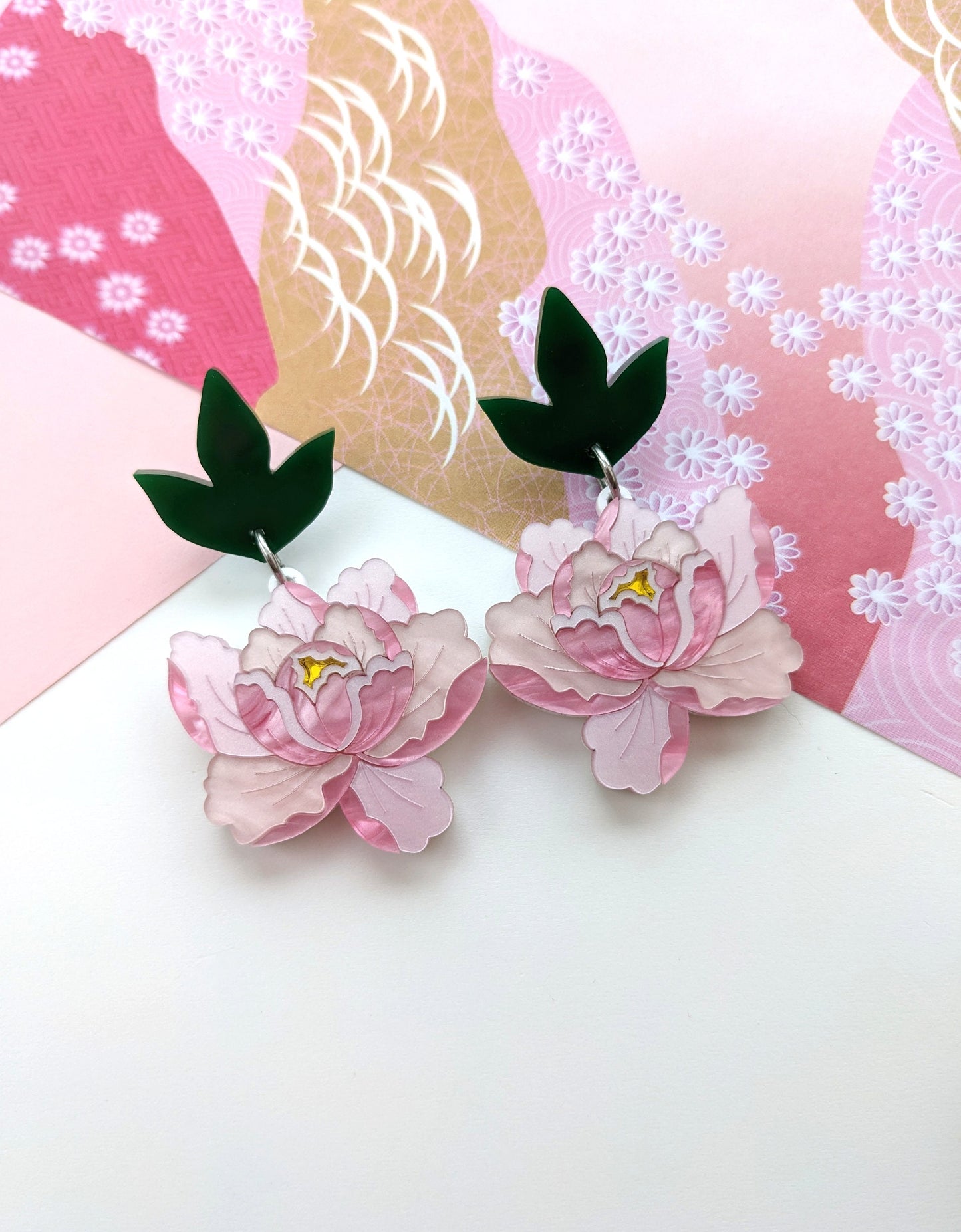 PRE ORDER Peony Dangle or Hoop Earrings - Delicate Pink