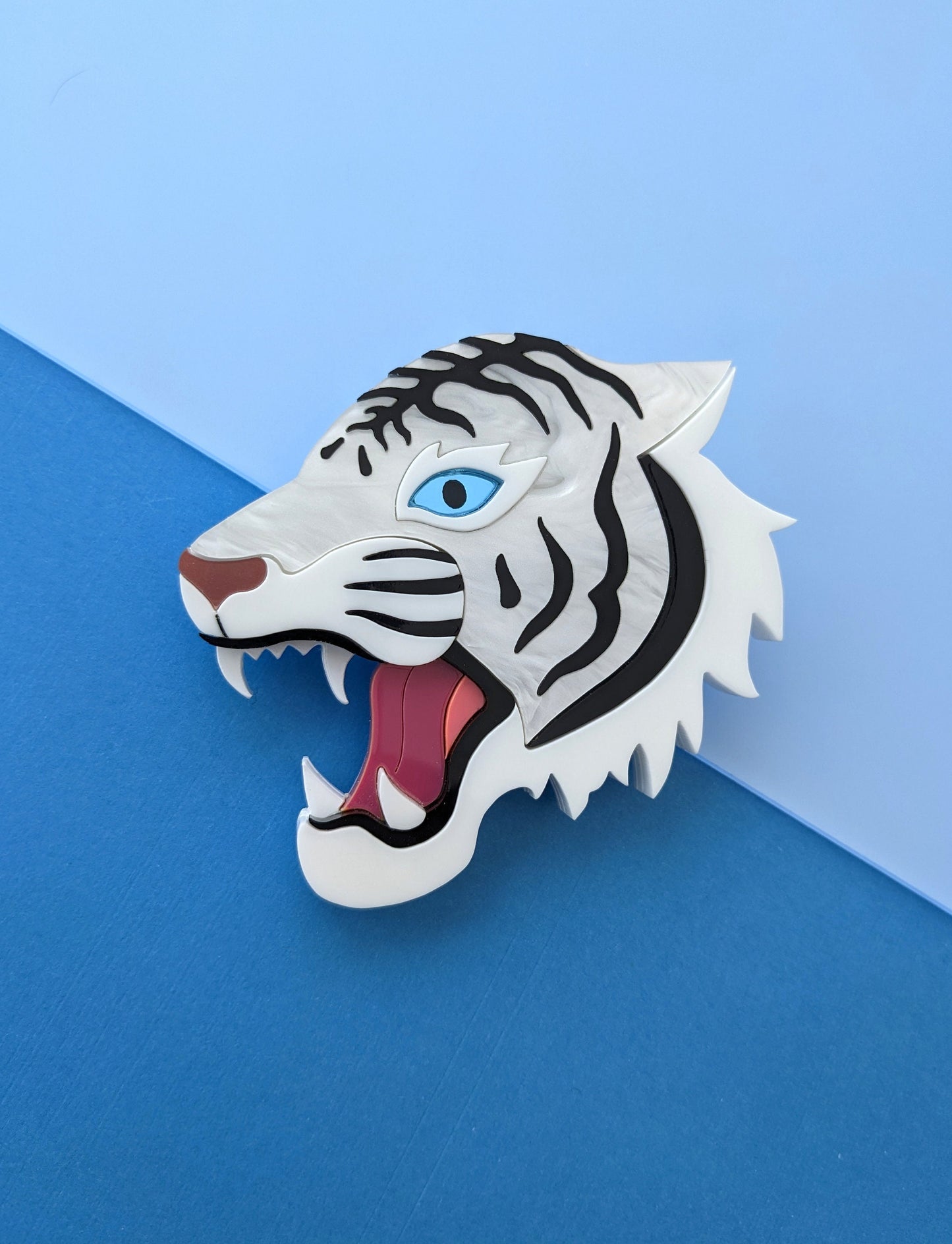 PRE ORDER Japanese Inspired Tiger Head Brooch - White