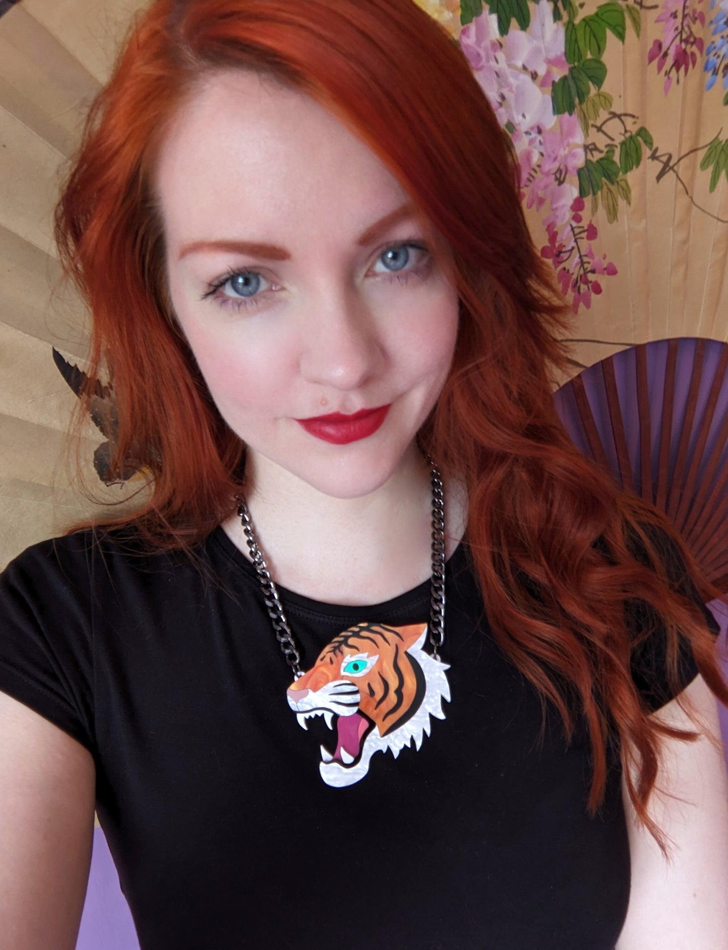 PRE ORDER Japanese Inspired Tiger Necklace - Choose from marble pearl or plain orange,