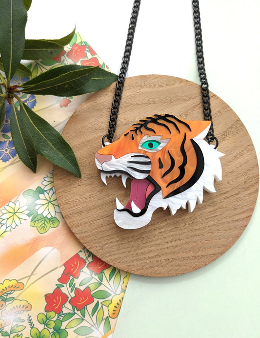 PRE ORDER Japanese Inspired Tiger Necklace - Choose from marble pearl or plain orange,