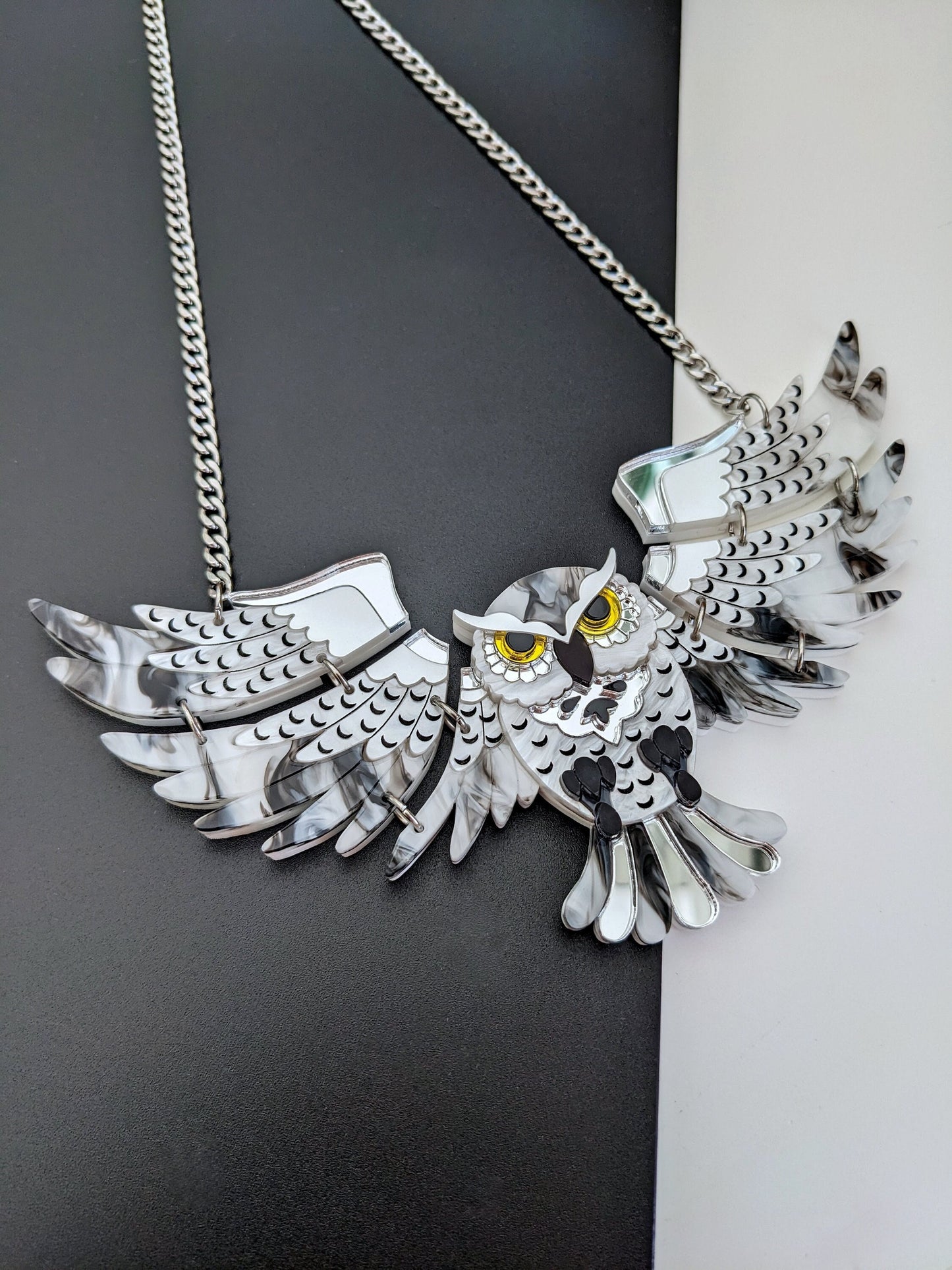 PRE ORDER Statement Owl Necklace - 'Snowy'