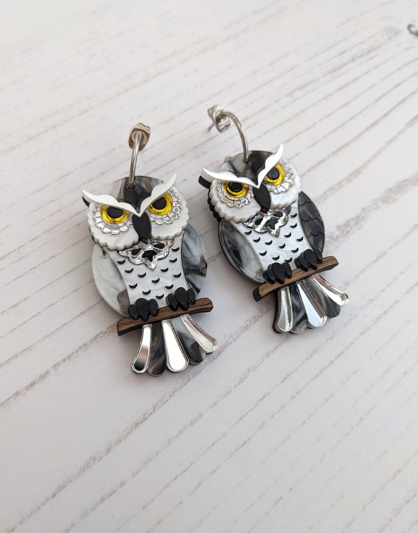 PRE ORDER Owl Hoop Earrings - 'Snowy'