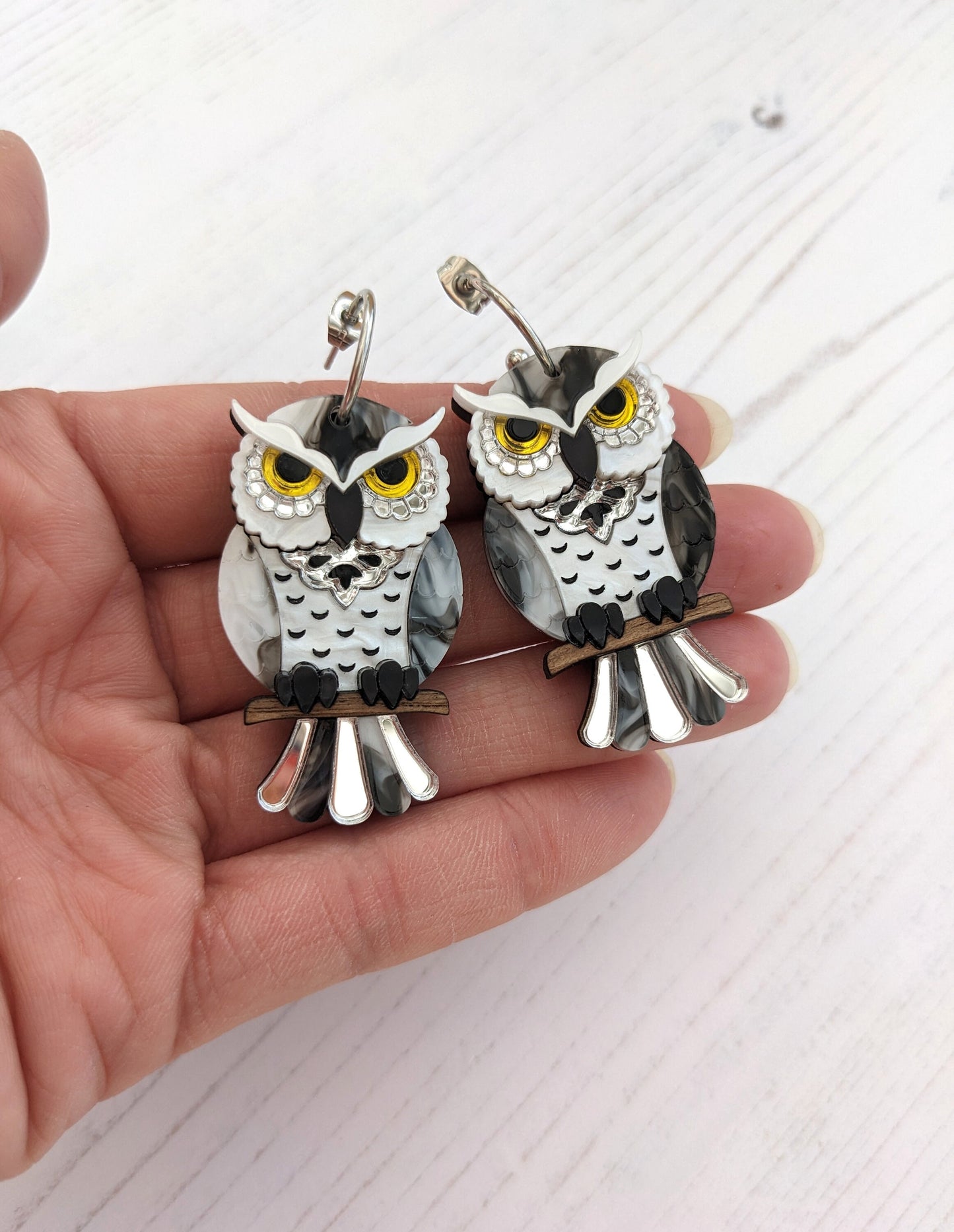 PRE ORDER Owl Hoop Earrings - 'Snowy'