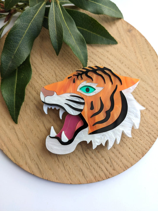 Japanese Inspired Tiger Brooch - Choose from marble or plain orange