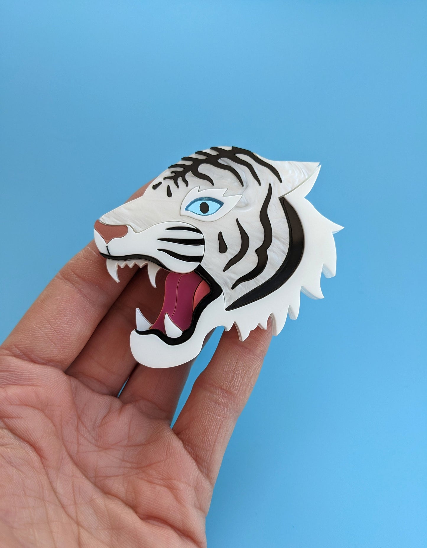 PRE ORDER Japanese Inspired Tiger Head Brooch - White