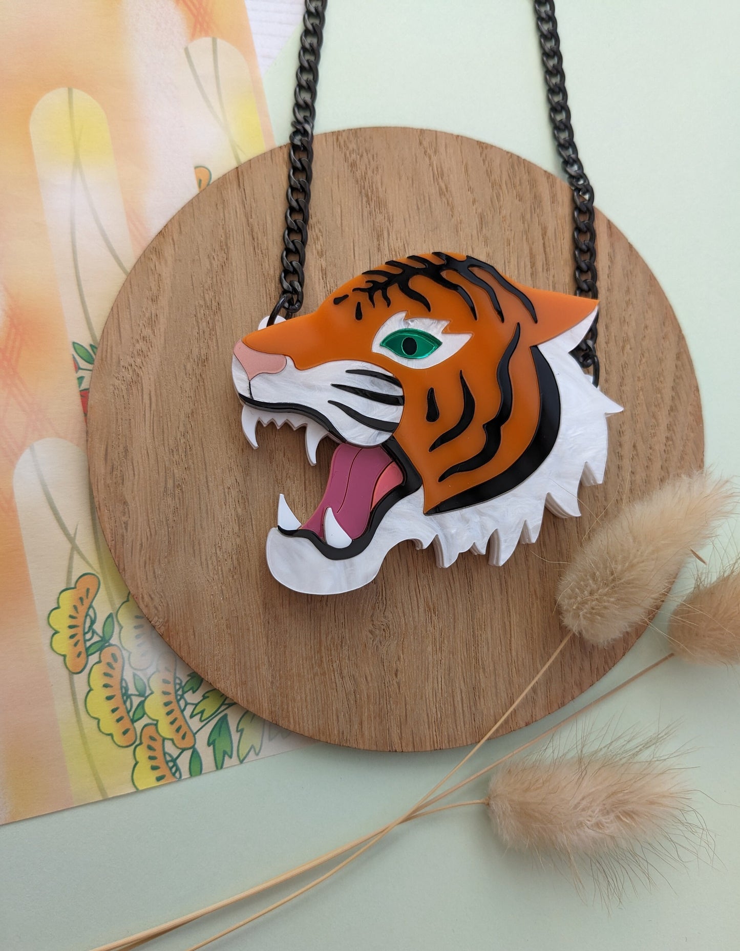 PRE ORDER Japanese Inspired Tiger Necklace - Choose from marble pearl or plain orange,