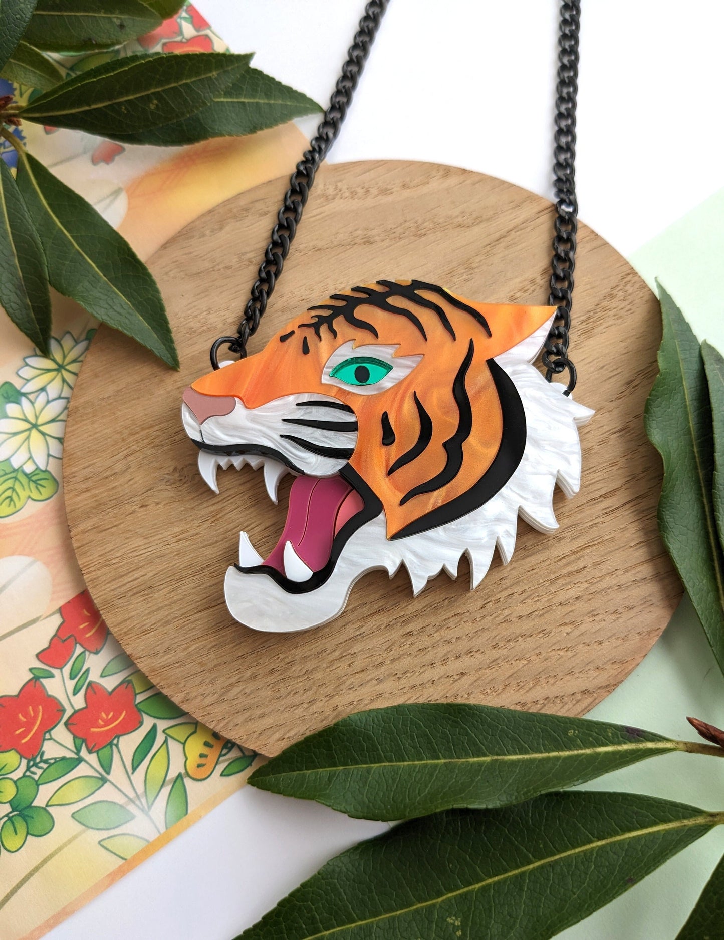 PRE ORDER Japanese Inspired Tiger Necklace - Choose from marble pearl or plain orange,