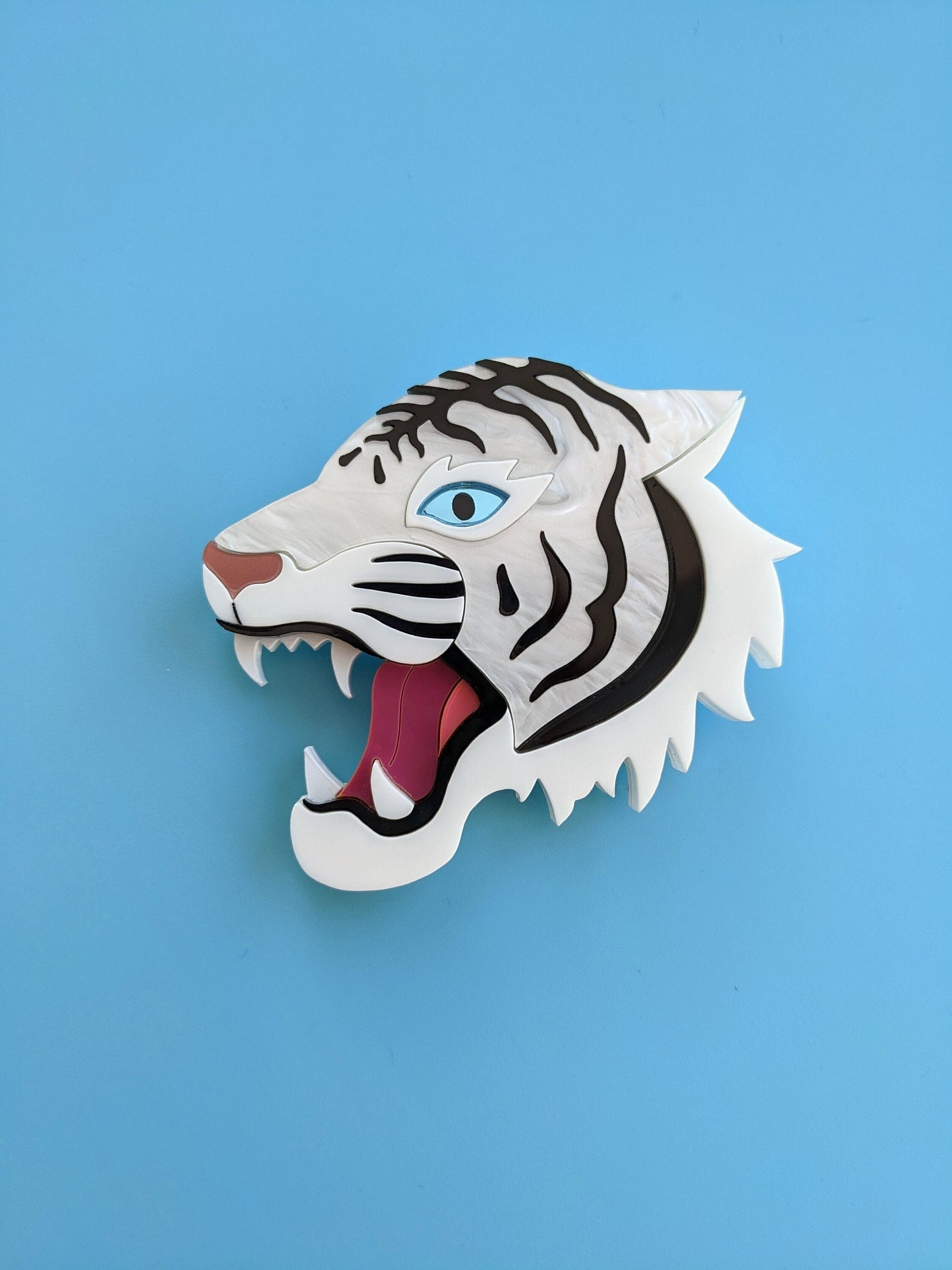 PRE ORDER Japanese Inspired Tiger Head Brooch - White