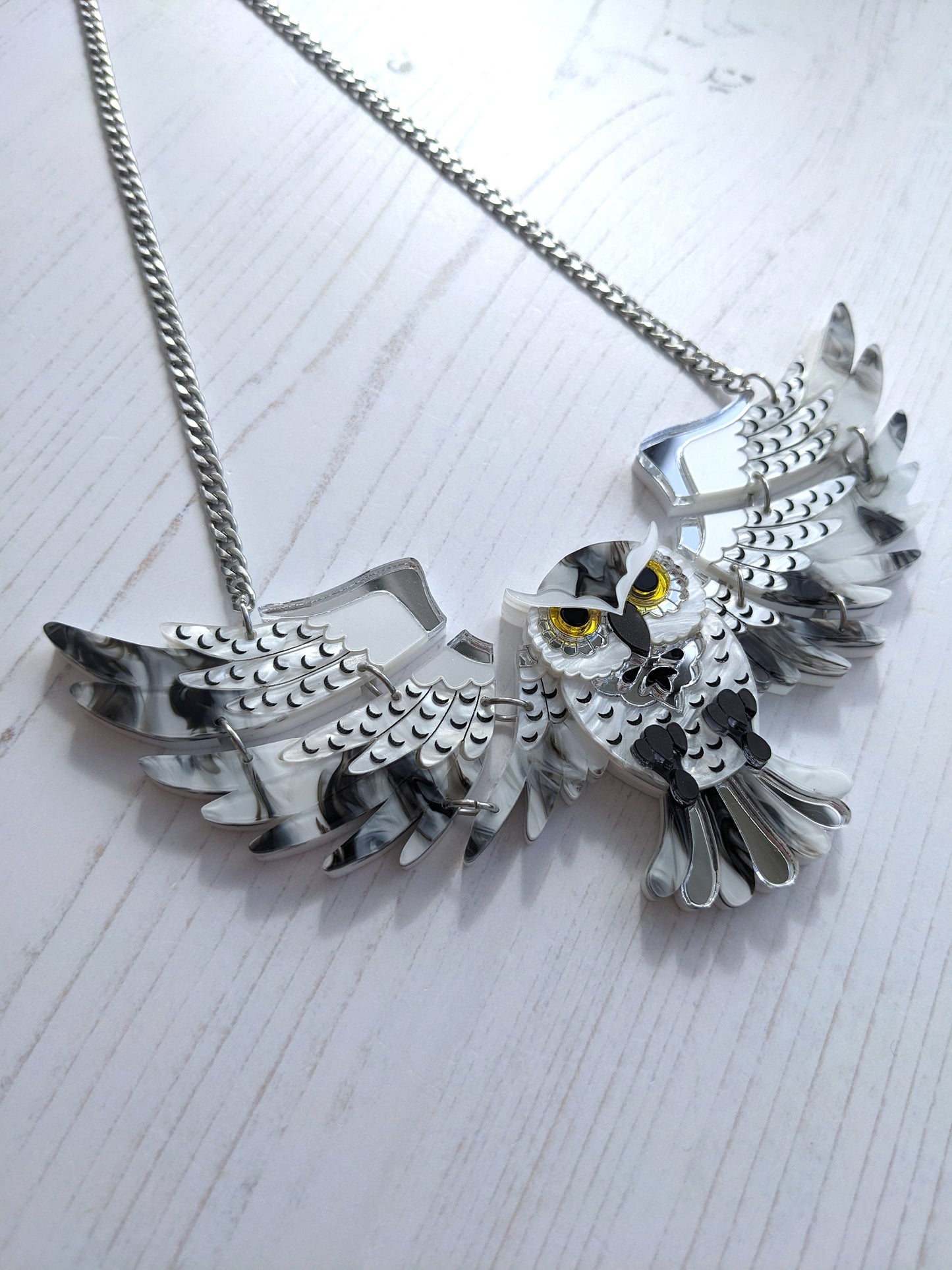 PRE ORDER Statement Owl Necklace - 'Snowy'