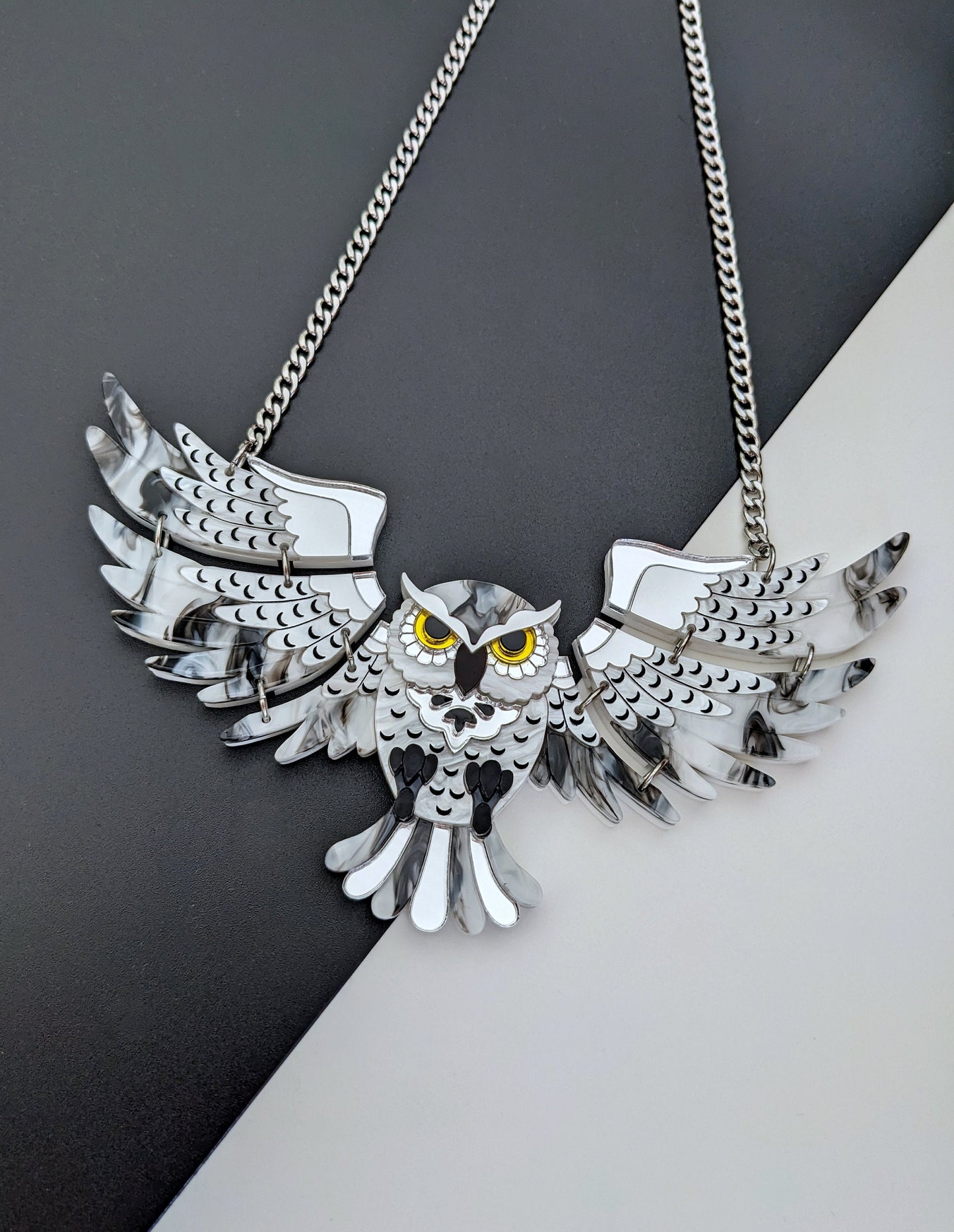 PRE ORDER Statement Owl Necklace - 'Snowy'