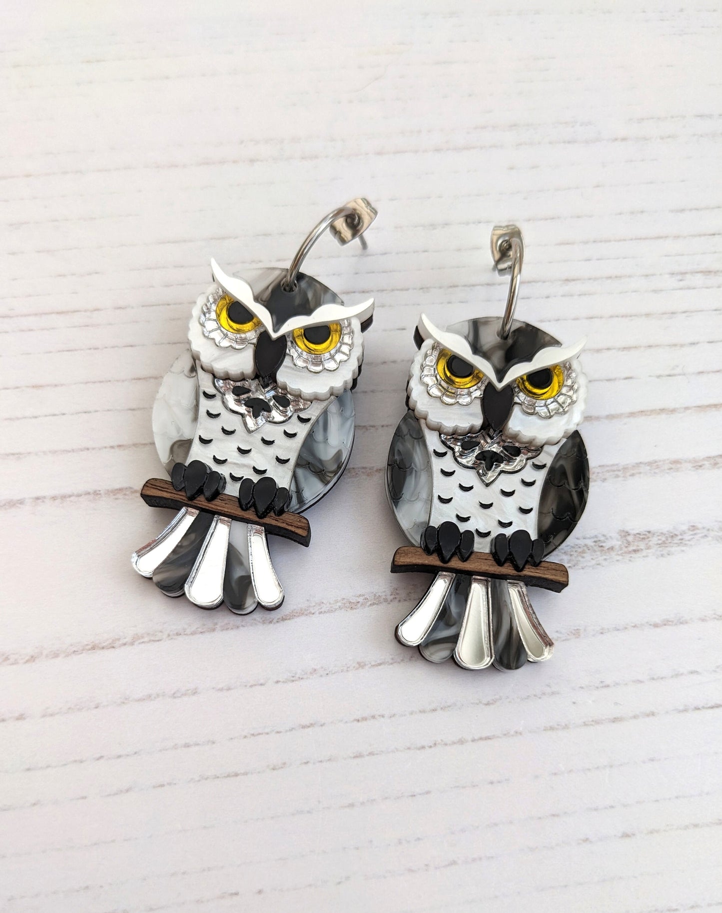 PRE ORDER Owl Hoop Earrings - 'Snowy'