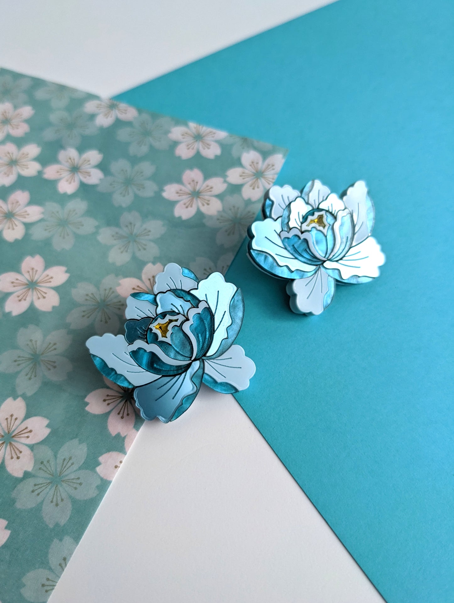 PRE ORDER Peony Dangle, hoop or Stud Earrings - Teal