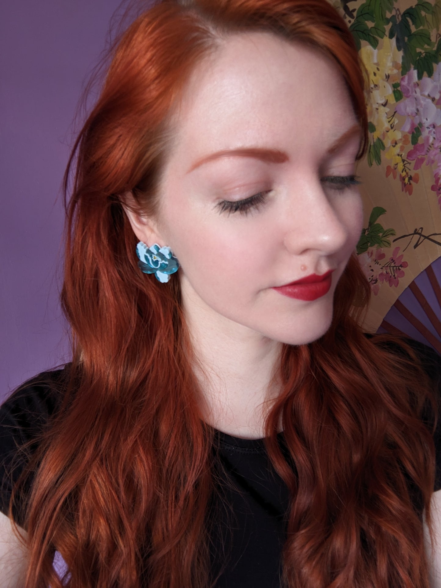 PRE ORDER Peony Dangle, hoop or Stud Earrings - Teal